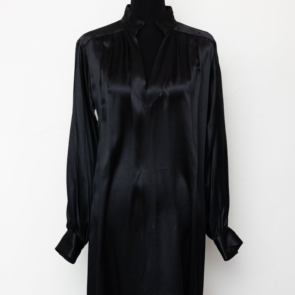 FRAME 100% Silk Dress Long Kaftan Maxi Dress Black Size S